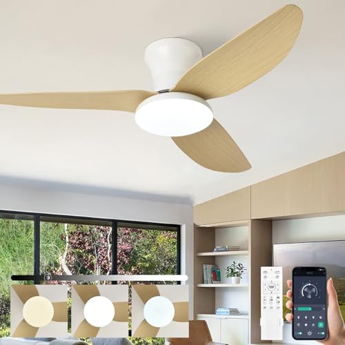 Ventilateur De Plafond Silencieux Avec Lumiere Et Telecommande, Lustre Avec Ventilateur 3 Pales, Dimmable, DC Motor, 6 Vitesses, Ventilateur Plafond Moderne LED Pour Salon, Bureau, Chambre-Woodgrain