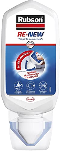Rubson RE-NEW Blanc (1 x 80ml), mastic sanitaire blanc à base de silicone, s'applique sur le joint déjà existant, mastic étanche & anti-moisissures