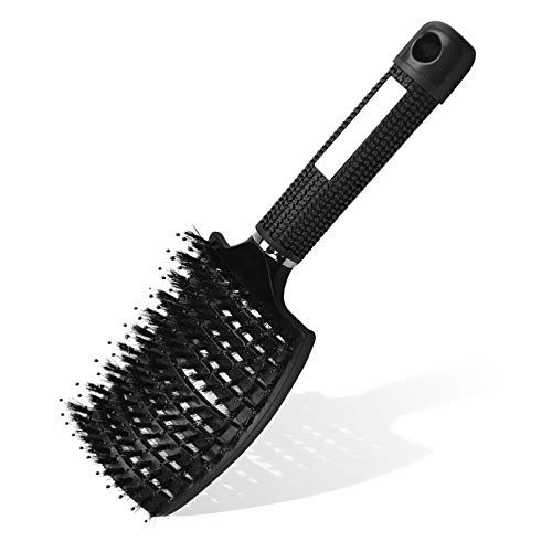 URAQT Brosse à Cheveux, Brosse à Poil de Sanglier, Professionnelle Incurvée Ventilée pour Coiffeur Outils de Coiffure Brosses de Massage Démêlantes à Séchage Rapide (Noir)