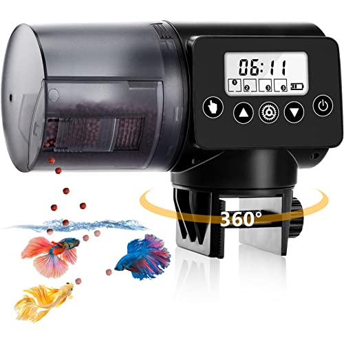 Aquarium Distributeur Automatique pour Poisson - 200ml Réglable Multifonctionnel Fish Guppy Distributeur de Nourriture Mangeoire Accessoire avec Ecran LCD pour Les Vacances Noir