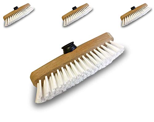 Balai brosse lave-pont 22 cm en PPL blanc | Lot de 3 | Monture bois | Pour laver, récurer les ponts, les carrelages et les sols | Douille vissante plastique | Sans manche | Kibros 1110cx3