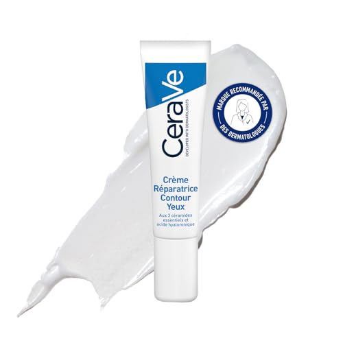 CeraVe - Crème Réparatrice Contour des Yeux - Réduit Poches & Cernes - Crème Yeux Hydratante 24 h - 3 Céramides, Acide Hyaluronique & Extraits de Plantes Marines - Tous Types de Peau - 14 ml