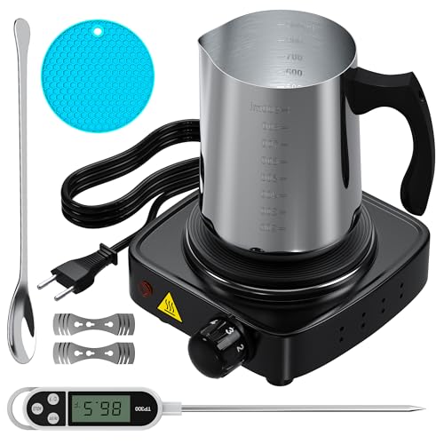 sevkumz Kit de fabrication de bougies de qualité supérieure avec plaque chauffante électronique - Accessoires de démarrage DIY pour débutants - Contient un arrosoir, une cuillère mélangeuse, un