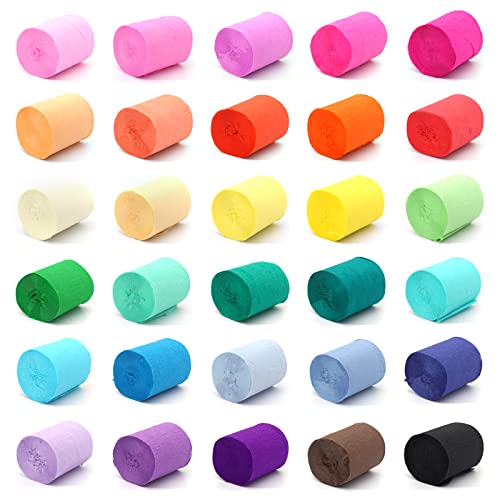 DAOUZL Papier Crépon 30 Couleurs, Papier Crépon Coloré, Serpentins en Papier Crépon Crépon Bandes Décoratif Bande Crepon pour Décoration de Mariage Fête D'anniversaire Décoration de Noël (5cm*10m)