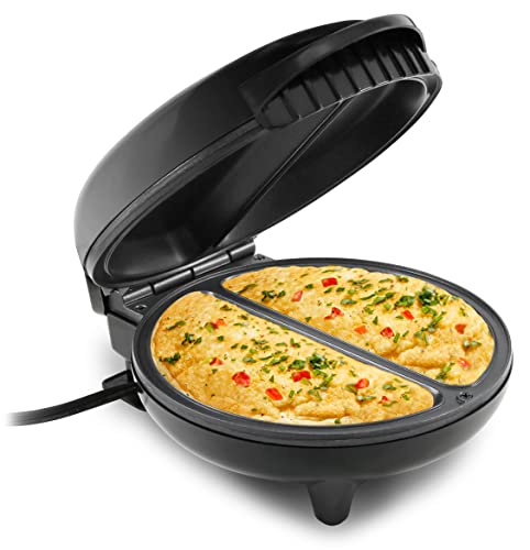 Elite Gourmet EOM205 Omelette antiadhésive, Frittata, Snack Pocket Maker, Dessert Maker, 2 omelettes individuelles de 6,25 cm, acier inoxydable et noir