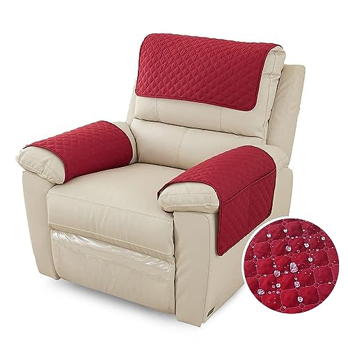 FANSU Housse D'accoudoir De Canapé, Imperméable Housse D'appui-tête pour Accoudoir de Fauteuil Relax avec Poche, Housse de Fauteuil Antidérapante Matelassée (1 Places,Rouge)