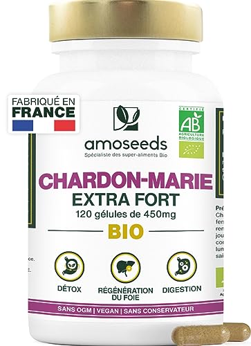 Chardon-Marie BIO | Extra Fort, 1350mg / Jour | Régénérant Foie, Protection, Détox, Digestion | 120 gélules de 450mg | Qualité Supérieure