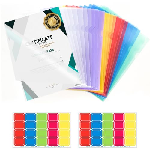 Realjoy 28Pcs Pochette Plastique A4 avec Rabat,Chemise Plastique A4 en 8 Couleurs,Pochette Transparente A4 avec Pense-Bêtes, Dossier Rangement Documents pour Maison, Bureau, Ecole