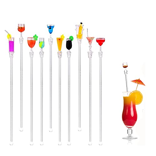 MEISO 10 Pièces Bâtonnets de Cocktail, 23cm Agitateur Cocktail, Acrylique Agitateurs de Cocktail Réutilisables Agitateurs de Boissons, Coloré Touillette Cocktail pour Bar Party