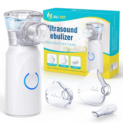 AU YAT Nebulisateur pour Adultes, Nebulisateur Portable Rechargeable pour Adultes et Enfants, Inhalateur Silencieux pour Enfants avec 2 Masques et Embout Buccal, pour Usage Domestique et en Voyage