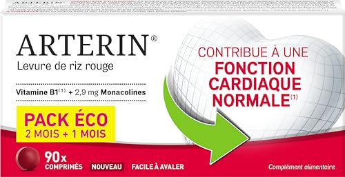 ARTERIN Levure de riz rouge 2,9 mg - Contribue à une fonction cardiaque normale* - Complément Alimentaire à base de levure de riz rouge et de *Vitamines B1-90 Comprimés - Pack éco