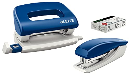 Leitz Set Mini Agrafeuse Et Perforateur, Capacité 10 Feuilles, Bleu, Boîtier Ergonomique, Agrafes Incluses, Gamme NeXXt, 55076035