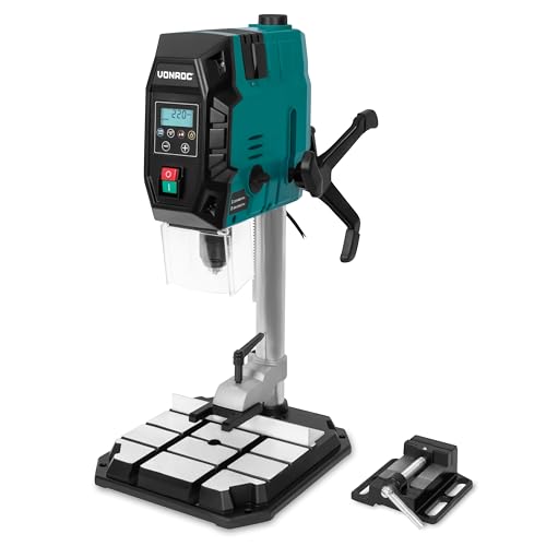 VONROC Perceuse à colonne 900W - Perceuse d'établi - écran LCD - bois 40mm/acier 13mm - laser crossline et lumière LED - Accessoires inclus.