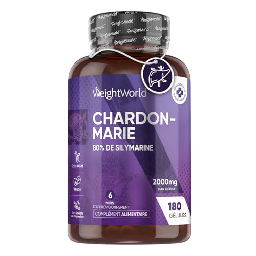 Chardon Marie Extra Fort 2000mg - 180 Gélules Vegan (6 Mois) - Naturel & Pur - Extrait de Milk Thistle (40:1), 80% Silymarine - Sans Stéarate de Magnésium, Alternative à l'Artichaut & au Pissenlit