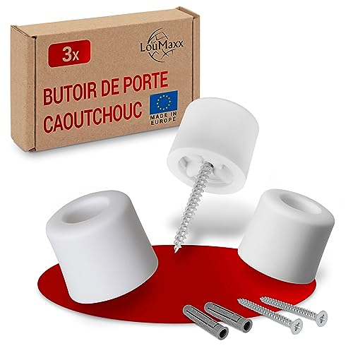LouMaxx Lot de 3 butoir caoutchouc à visser pour sol - 3 pièces en blanc - butoir porte pour montage au sol - Protection idéale avec butée de porte