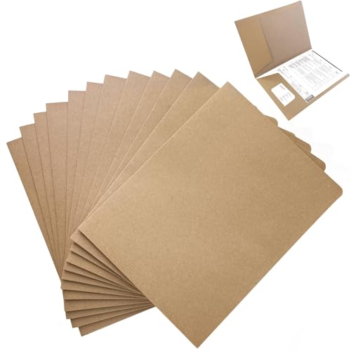 Ensemble de 12 Chemises Cartonnées en Papier Kraft A4,Porte-Documents en Carton,Chemise Kraft Dossier A4, pour Société, Bureau, Maison, Scolaire (Marron)