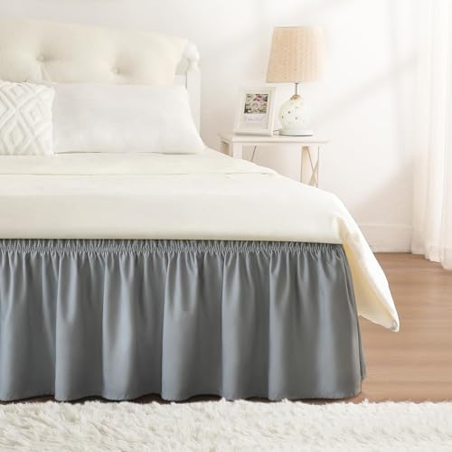 RIMELA Jupe de lit à Volants élastique (Facile à Installer), Soft Brushed Polyester Gris Cache-Sommiers(140 x 190 x 45cm)