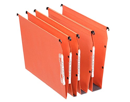 Esselte Dual - Dossiers Suspendus A4 Latéraux, Capacité 100 Feuilles, Fond en V, Entraxe 330 mm, Porte-Étiquette Intégré, Lot de 25, Orange, 21627
