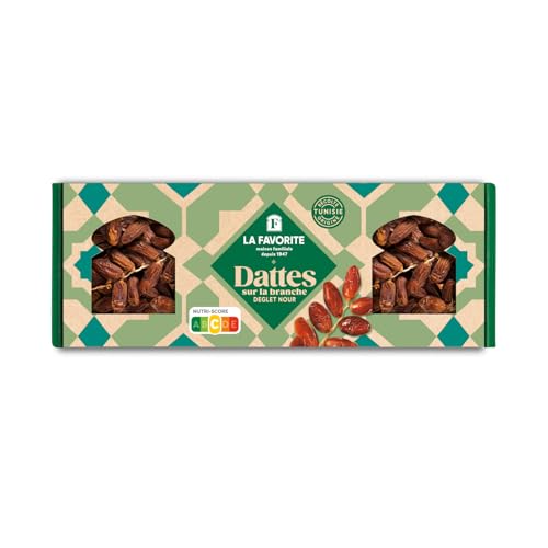 La Favorite - Dattes Branchées Deglet Nour 1 kg - Calibre Standard avec Noyau Tunisie - Fraicheur Garantie - Tendres & Mielleuses - Pour Encas Sain, Apéritif, Cuisine, Pâtisserie, Tradition