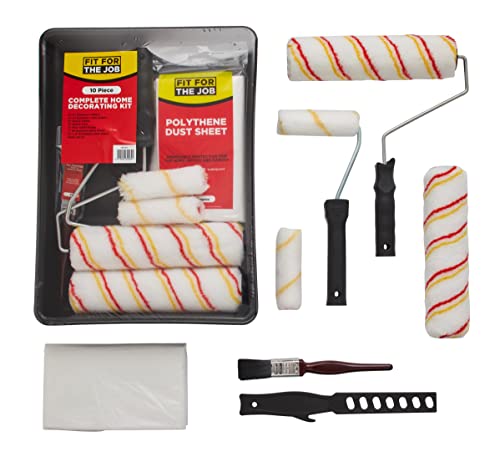 Fit For The Job Kit décoration pour la maison, 10 pièces Prêt à l’emploi, comprend Rouleaux Plateau Pinceau, Bâche protection, Agitateur-Rouleaux peinture murs et plafonds émulsion