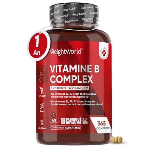 Vitamine B Complex - 365 Micro-Comprimés Vegan - Multivitamines Avec Vitamine C & Vitamines B1, B5, B6, B9 et B12, B2, B3, B7 Biotine - Vit B Complex Haute Concentration Pour Fatigue & Immunité