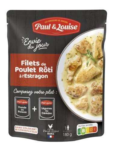 Paul & Louise Envie Du Jour - Filets de poulet rôti à l'estragon 180g - Sachet micro ondable - Prêt en 2 min - À combiner avec nos sachets d'accompagnements - Légumineuses ou Céréales
