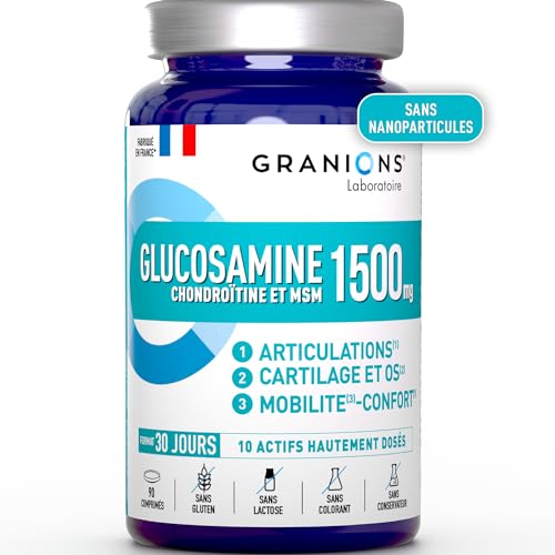 Glucosamine Chondroïtine et MSM 1500mg - Complexe Articulaire Glucosamine - Fabriqué en France - Soutien Musculaire et Articulations - Contre Douleurs Articulaires - 90 comprimés