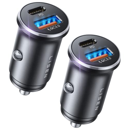 LISEN Allume Cigare USB C Lot de 2, Chargeur Voiture PD&QC3.0 Chargeur Allume Cigare USB Rapide 48W Adaptateur Prise Allume Cigare 12v Voiture USB C avec iPhone 15 Pro Max Samsung S23 Huawei Xiaomi