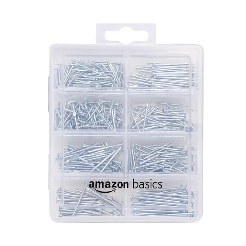 Amazon Basics Assortiment de clous - Avec clous de finition, pointes, clous ordinaires, pointes Brad et clous d’accrochage, 550 pièces