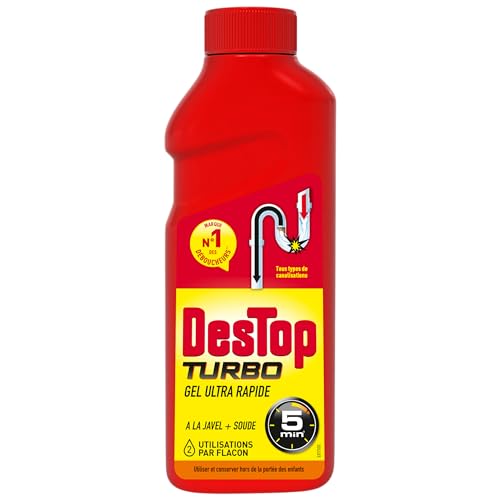 Destop Turbo 5 Minutes - Gel Désinfectant et Déboucheur Canalisation Puissant - 2 Doses - 1L