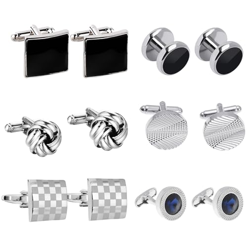 DKDDSSS 6 Pairs Bouton de Manchette Homme, Boutons de Manchette Classiques pour Homme, Boutons de Manchette en Acier Inoxydable, À La Mode Rétro Rayé Manchette, pour Mariage Business