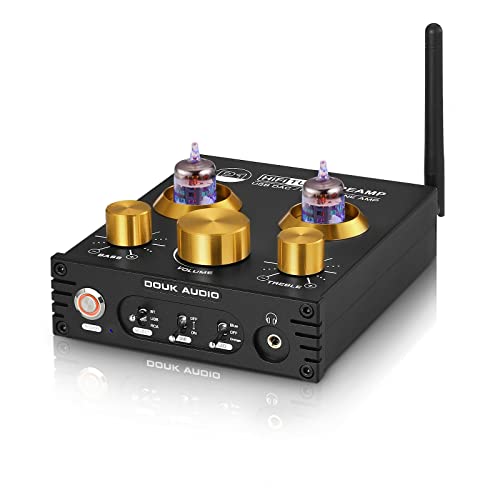 Douk Audio Préamplificateurs Hifi à tubes - Bluetooth 5.0 aptX - Sortie USB, DAC - Amplificateur de casque