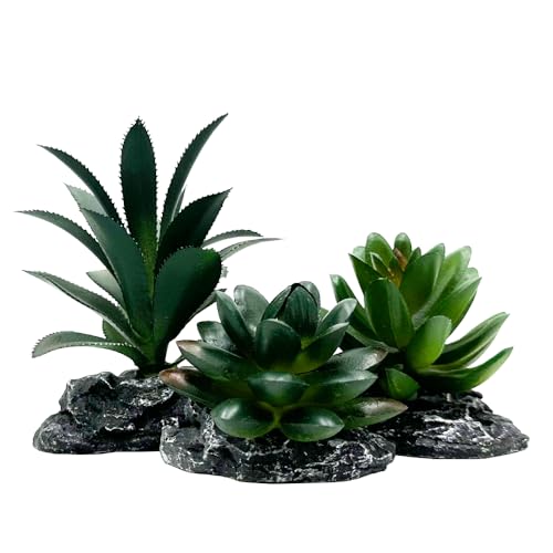 Plantes artificielles pour reptiles, terrarium, décoration de terrarium, désert, forêts tropicales, lézard, dragon barbu, caméléon, gecko, serpent, habitat amphibien, cachette, tortue (vert foncé, lot