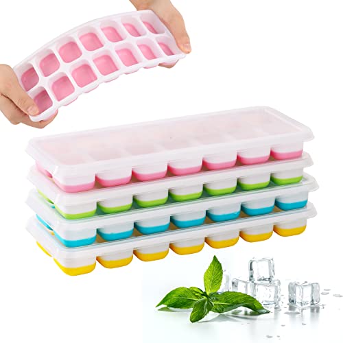 4 Pack Bacs à Glaçons avec Couvercle, Bacs à Glaçons Carrés Faciles à Retirer, Bacs à Glaçons avec Couvercle, Empilable, Reutilisable, pour Whisky, Boissons