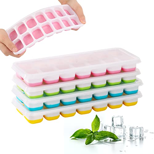 4 Pack Bacs à Glaçons Carrés En Silicone avec Couvercle, Faciles à Retirer, Empilable, Reutilisable, pour Nourriture Bébé, Whisky, Boissons