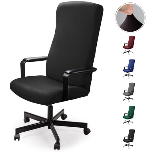 Housse pour Chaise de Bureau Housse de fauteuil rotatif Housse Tissu élastique amovible Housse de chaise extensible Slipcover Chair Cover Protector pour Chaise De Bureau(No Chaise)(Noir,L)-N