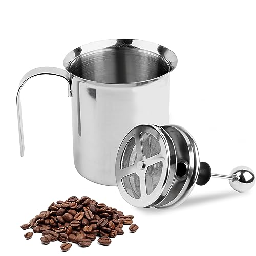 RISVOWO Mousseur à Lait, 400ml Mousseur à Lait Manuel Double Maille En Acier Inoxydable, Milk Frother Manuels De Mousseur à Lait pour Cappuccino et Café Latte Macchiato