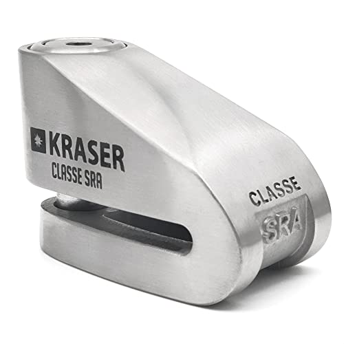 KRASER KR114S Antivol Moto Homologué SRA, Bloque Disque Haute Sécurité Serrure Anti-Crochetage, Robust Bloc Acier inoxydable, Câble Rappel, Anti Vol Scooter, Double Verrouillage Anti-Scie ø14mm