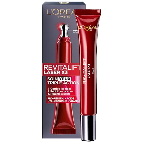 L’Oréal Paris - Soin Yeux Triple Action Anti-Âge - Anti-Rides & Multi-Correction - À l'Acide Hyaluronique & au Pro-Xylane - Pour Tous Types de Peaux - Revitalift Laser X3 - 15 mL