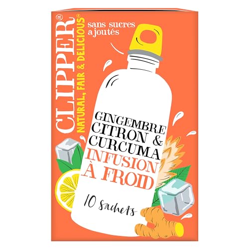 CLIPPER - Infusion Froide - Citron, Gingembre, Curcuma - Sans Sucres Ajoutés - 10 Sachets d'Infusion Bio - 27 g