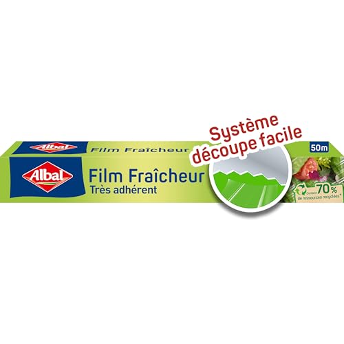 Albal - Film Fraicheur 50m - Film étirable - Préserve la fraicheur des aliments - Adhérent - 70% de ressources recyclées