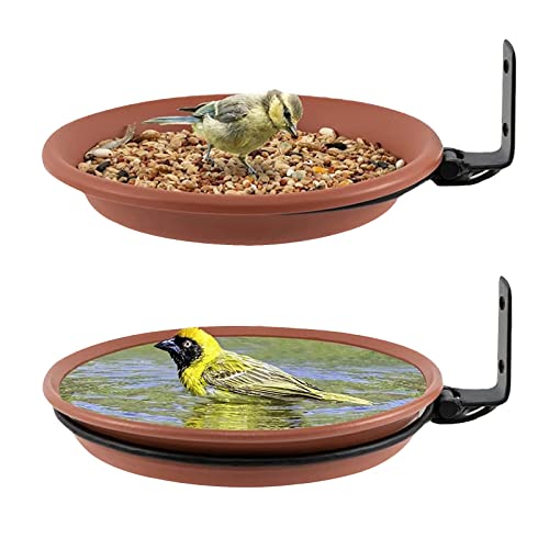 2 PCS Abreuvoir Oiseaux,Mangeoire pour Oiseaux Exterieur Et Bain d'oiseaux,Abreuvoir pour Oiseaux Balcon,Distributeur Nourriture pour Oiseaux Sauvages,Baignoire à Oiseaux (Brun)