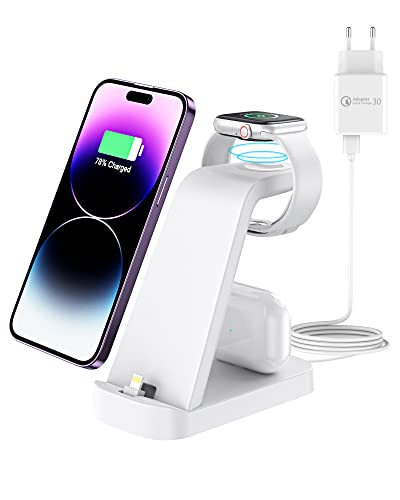 Station de Charge Apple pour iPhone 14/13/12/11/Pro/Max/XS/XR/X/8/7/6/5/Plus, Chargeur Apple Watch 8/Ultra/7/6/SE/5/4/3/2/1, Chargeur iPhone for AirPods2/3/Pro/Pro2