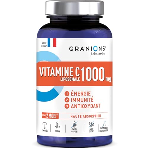 GRANIONS| Vitamine C Liposomale 1000 mg | Contribue au fonctionnement normal du système immunitaire et à réduire la fatigue | Haute Absorption | Fabrique en France | 60 comprimés
