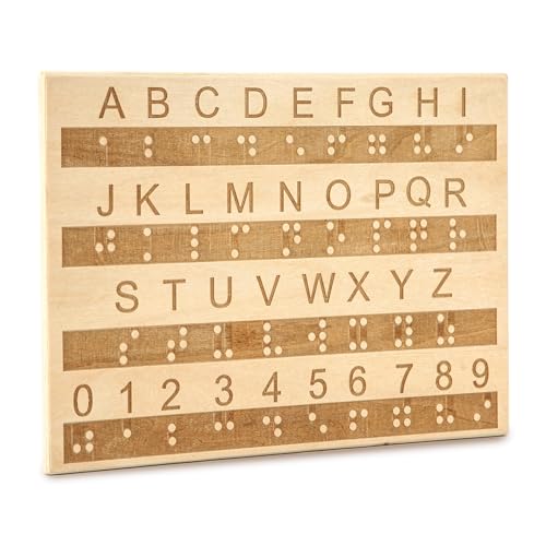 Tableau Alphabet Braille, Tableau de l'Alphabet et des Chiffres en Braille Points en Relief Touche Braille en Bois Outil Éducatif Montessori Aide Pédagogique pour Tous les Âges