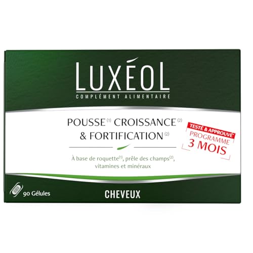 LUXEOL - Pousse Croissance & Fortification - Complément Alimentaire - Roquette, Prêle Des Champs, Zinc, Cuivre, Sélénium, Vitamine B8 & B6 - H/F - Fabriqué En France - Programme 3 Mois - 90 Gélules