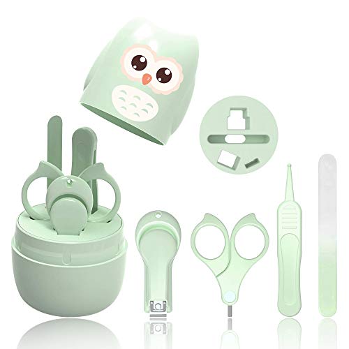 HyAdierTech Manucure Bébé | Kit 4-en-1 avec Étui, Coupe-Ongles, Ciseaux, Lime et Pince à Épiler | Kit Soins des Ongles Bébés et Jeunes Enfants | Nouveau-né Spécial Protection pour Bébé (green)