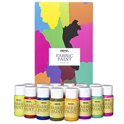 Nazca Colors Peinture Textile Permanent pour Tissu et Cuir - 16 x 30ml - Acrylique idéal pour Peindre Vêtements, T-shirts, Chaussures, Jeans, Sneakers, Sacs - Bonne Capacité de Couverture