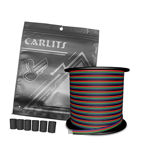 CARLITS 30m 22 AWG 4 Couleurs RGB Câble D'extension Fil Cordon Ligne, 4x0.32mm² 12 / 24V DC 100ft Lumières LED 4 Broches Fils Bande Etendre la Bobine de Fil pour 5050 3528 RGB LED Bande