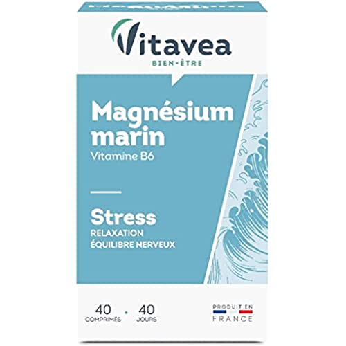 Vitavea - Magnésium Marin Vitamine B6 - Complément Alimentaire Anti Stress, Relaxation, Equilibre Nerveux - Magnésium B6 - Magnésium Naturel - 40 comprimés - Cure de 40 jours - Fabriqué en France